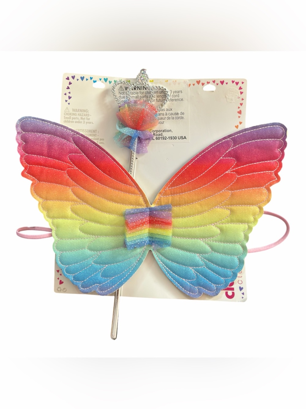 Claire's Rainbow Butterfly Wings with Matching Bow and Wand - Multicolor